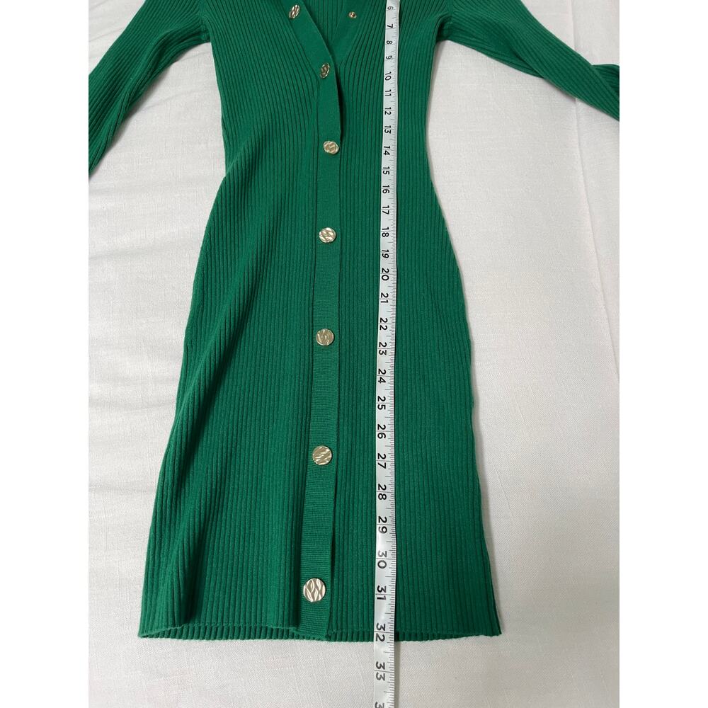 REISS Rhiannon Collared Button Front Ribbed Green Mini Dress Size S - Picture 6 of 9